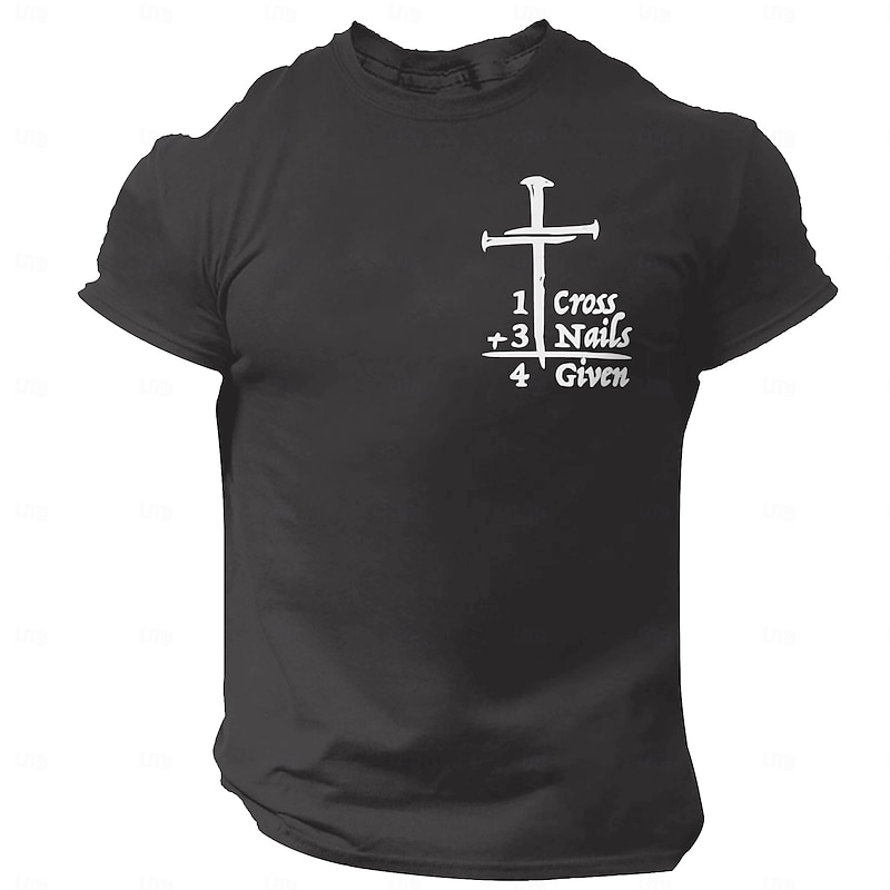 Men's Quotes & Sayings Cross Letter Print T Shirt Tee Top 100% Cotton Short Sleeve Graphic Shirt Black Navy Blue Dark Blue Comfortable Tee Street Sports Outdoor Fashion Designer Clothing4
