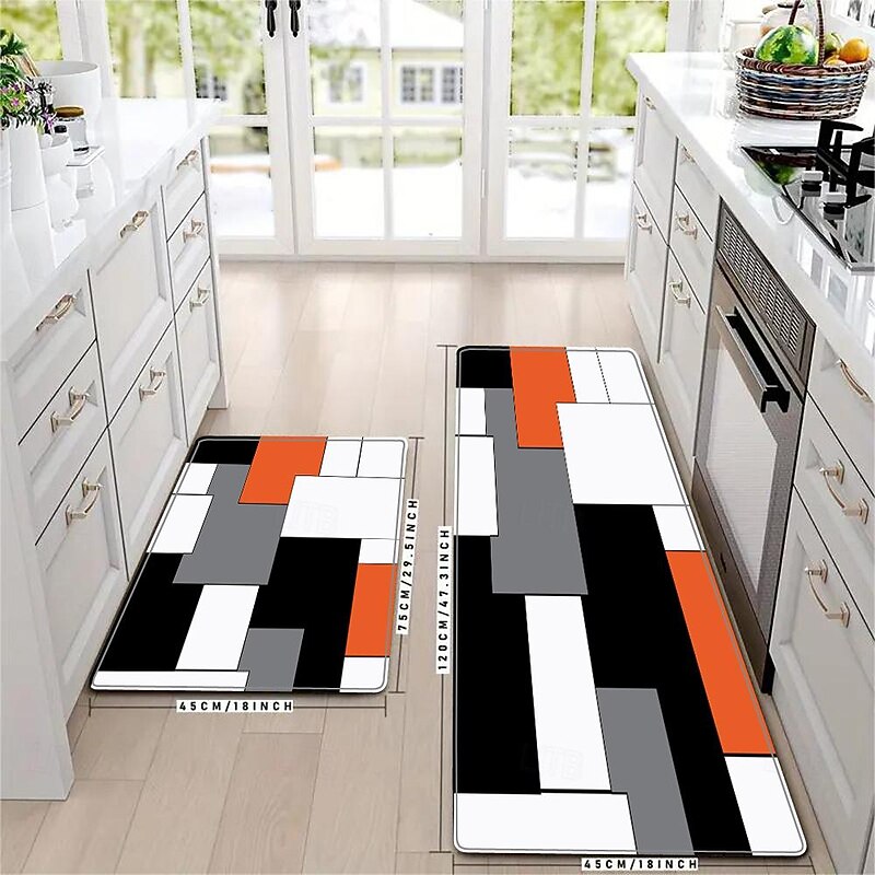 Block Color Orange Area Rug Kitchen Mat Non-Slip Oil Proof Floor Mat Livingroom Rug Indoor Outdoor Mat Bedroom Decor Bathroom Mat Entrance Rug Door Mat2