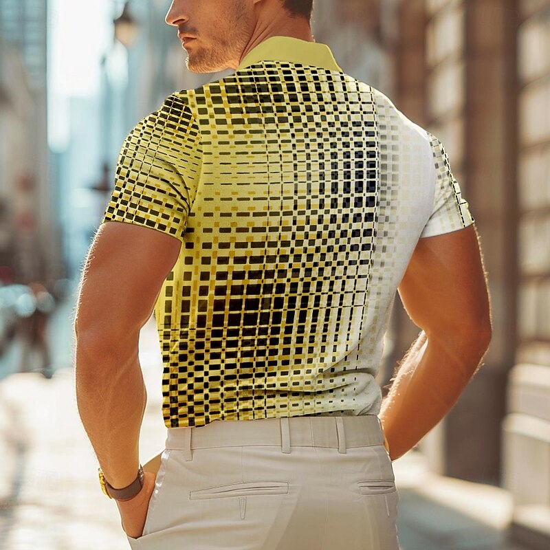 Men's Geometric Polo Shirts Golf Shirt Short Sleeve Polo Shirts Collared Shirts Casual Vacation Wear Formal Wear Festival Wear Buttons 3D Print Summer Spring Yellow Blue2