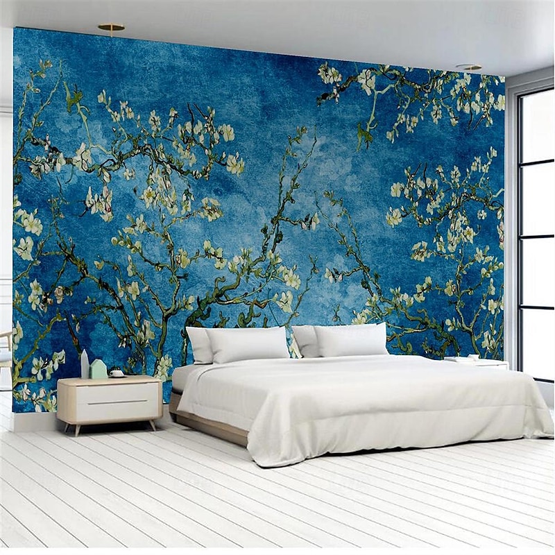 Cool Wallpapers Bluer Flowers Wallpaper Wall Mural Wall Covering Sticker Peel and Stick Removable PVC/Vinyl Material Self Adhesive/Adhesive Required Wall Decor for Living Room Kitchen Bathroom2