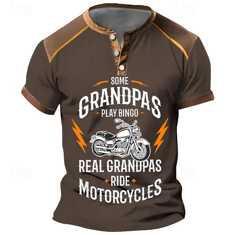 Papa Shirts Grandpas Word Daily Henley Street Style Men'S 3D Print T Shirt Tee T Shirt Brown Short Sleeve Henley Collar Shirt Summer Spring Clothing Apparel S M L Xl Xxl 3Xl