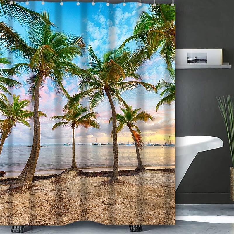 Shower Curtain with Hooks 180cm*180cm(70"*70") Polyester Washable Waterproof Pattern Bathroom Bathtub Decor Beach Ocean3
