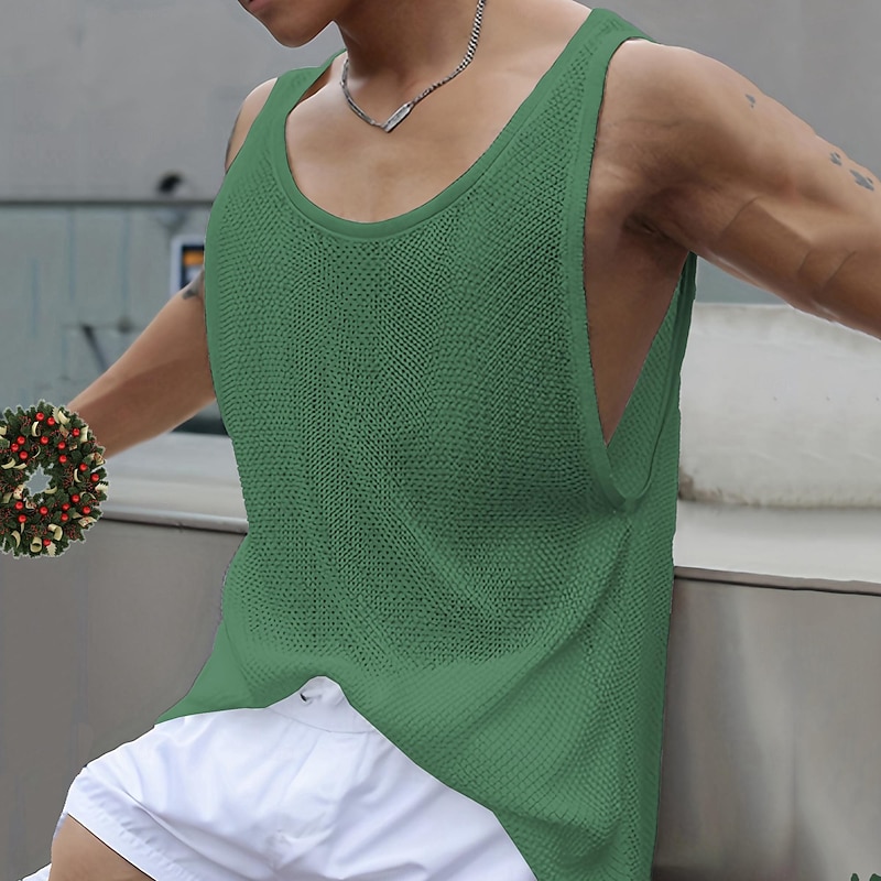 Male Tank Undershirt Camis Sleeveless Deep U Summer Solid / Plain Color White Green Gray Top Tee for Men2