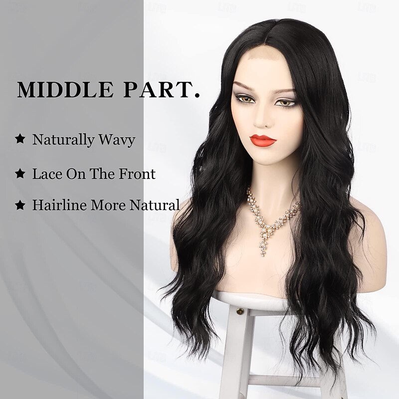 Black Blonde Dark Brown Pink Wigs for Women Long Wavy Wig Middle Part Wig Black Curly Wig Synthetic Heat Resistant Wig Long Wig for Daily Party Use 26 Inches4