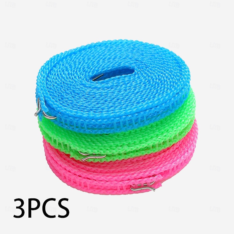 3PCS Windproof Nylon Clothes Drying Rope Pink Blue Green Adjustable Clothes Drying Rope Travel Clothing Line Portable Laundry Line Suitable For Indoor And Outdoor Camping Family Hotels2