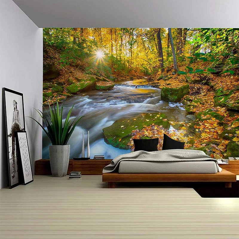 Landscape Waterfall Forest Hanging Tapestry Wall Art Large Tapestry Mural Decor Photograph Backdrop Blanket Curtain Home Bedroom Living Room Decoration2