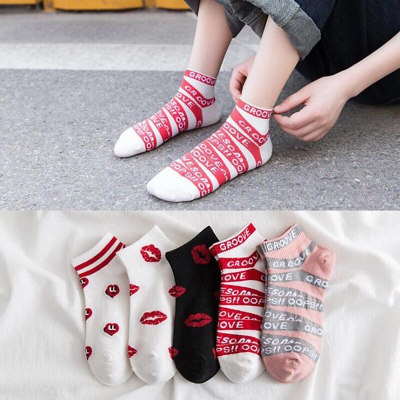 5 Pairs Women's Ankle Socks Low Cut Socks Work Daily Cotton Casual Vintage Retro Cute Socks3