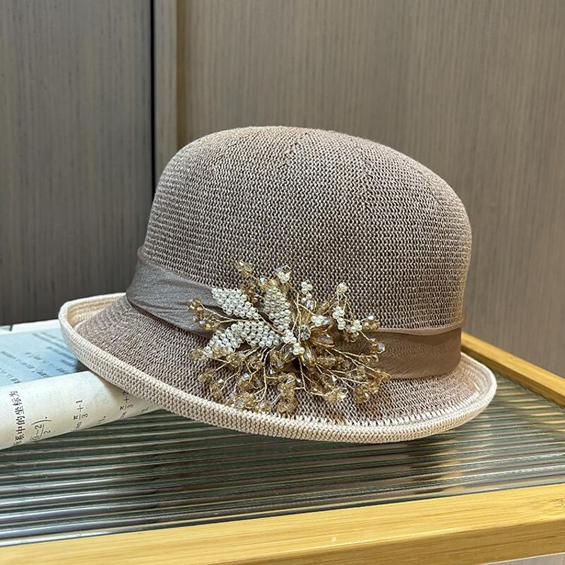 Fascinators Hats Headwear Acrylic / Cotton Straw Bowler / Cloche Hat Bucket Hat Straw Hat Casual Holiday Elegant Vintage With Rhinestone Bows Headpiece Headwear2