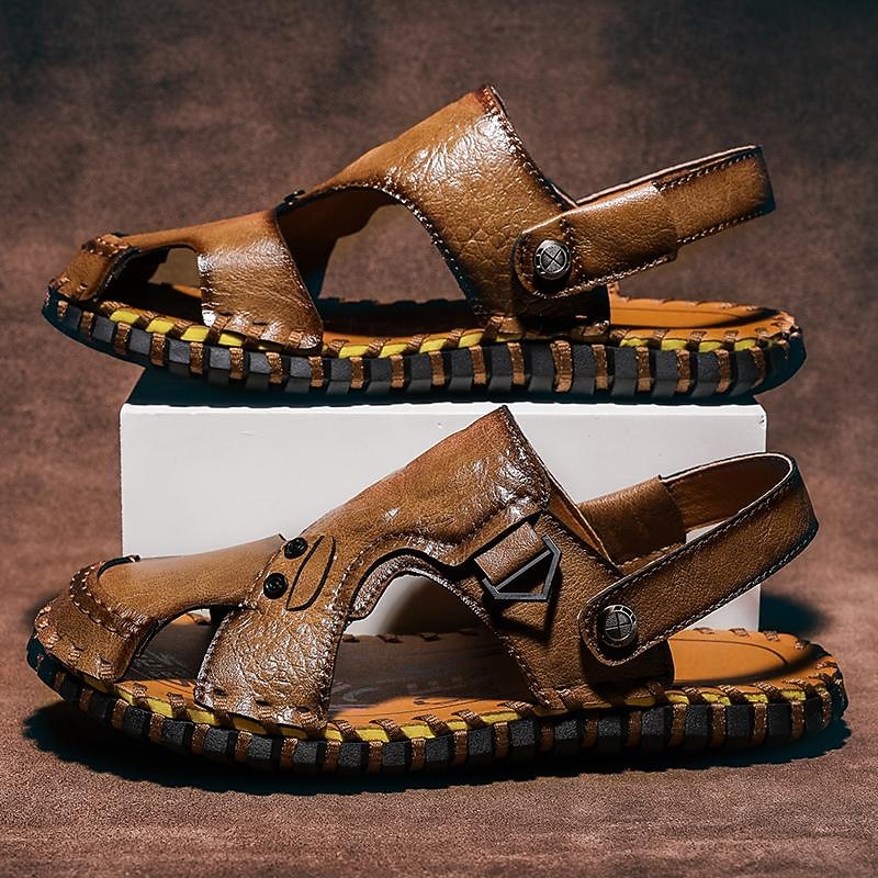 Men's Brown Leather Sandals with Adjustable Strap and Stylish Stitching – Comfortable and Durable for Casual Outings, Beach and Everyday Wear3