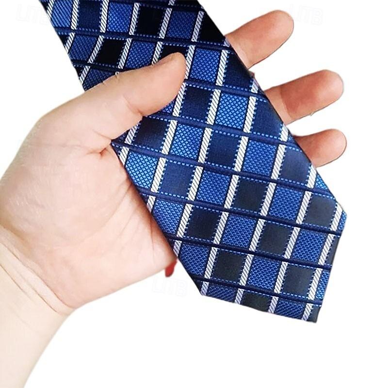 1Pc Man Necktie Width 8cm Blue Plaid Bridegroom Groomsman Tie Business Manager Tie2