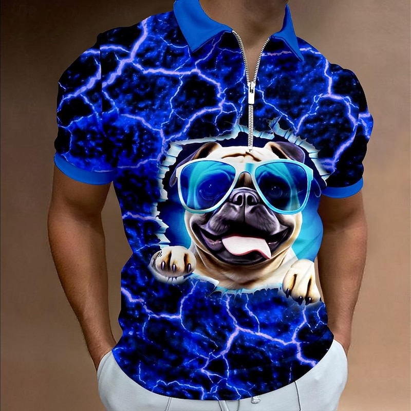 Men's Zip Polo Shirts Golf Shirt Short Sleeve Polo Shirts Collared Shirts Casual Funny Streetwear Vacation Wear Party Outfits 3D Print Quarter Zip Polo Summer Blue / Black Royal Blue Mint Green