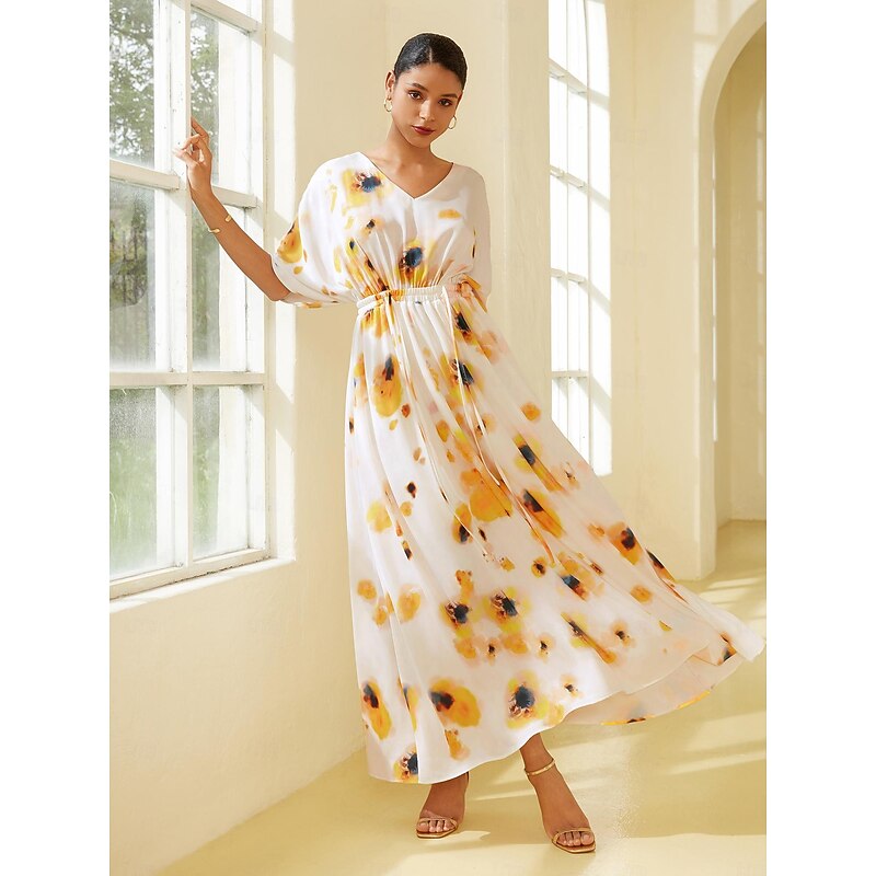 Satin Loose Floral Print Maxi Dress
