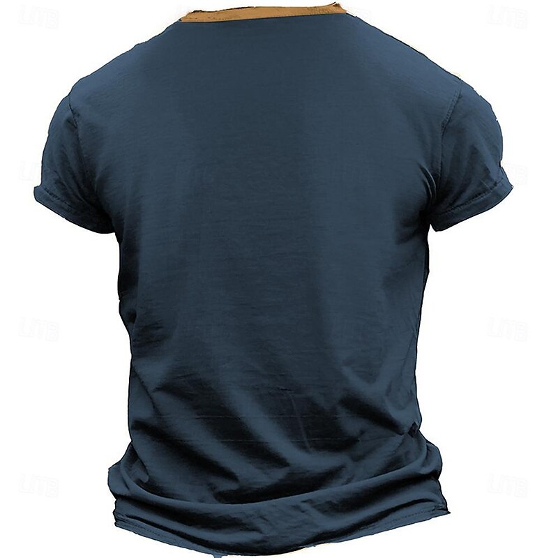 Men's Henley Neck Short Sleeve T-Shirt, Motorcycle Graphic Tee with "When Life Throws You A Curve - Lean Into It" Lifestyle Quote Casual Top2