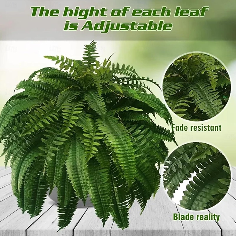 Growhabity Ferns, UV Resistant Lifelike Artificial Boston Fern, Artificial Ferns for Outdoors, Faux Ferns Fake Ferns Artificial Plants, Fake Boston Fern for Porch Window Home Decor(Needed 4 Bundle to fill a pot the size of the one in the AD)2