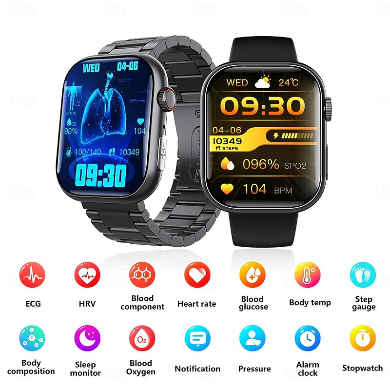 F100 Smart Watch Bluetooth Call 2.1inch Large Screen ECG HRV 24 Hrs Heart Rate Health Monitor SOS Men Women Smartwatch