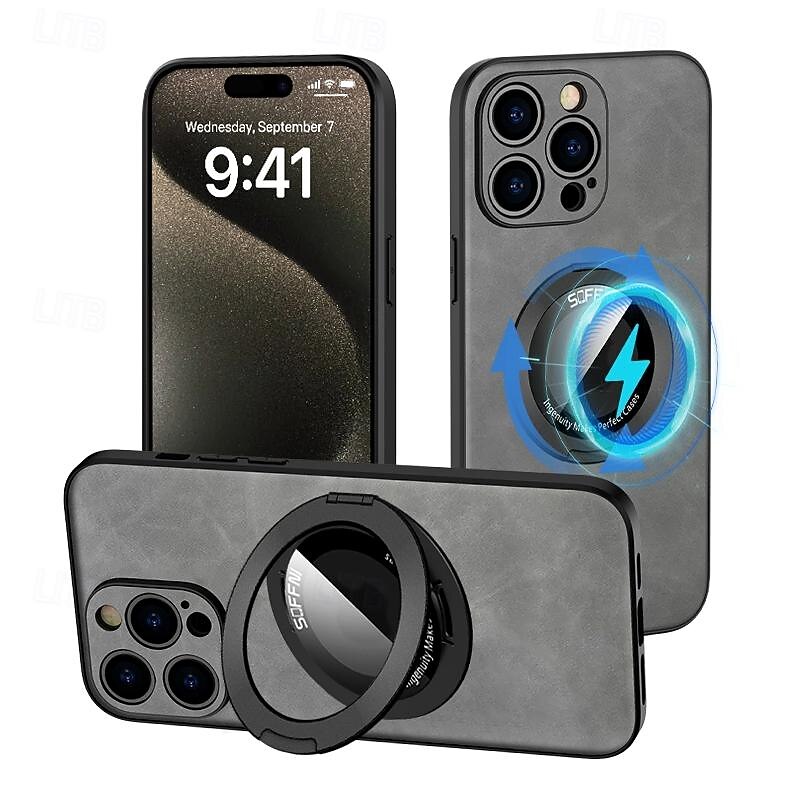 Phone Case For iPhone 16 15 14 Pro Max Plus 15 14 Pro Max 13 12 11 Pro Max Back Cover with Stand Holder Support Wireless Charging Shockproof TPU PU Leather