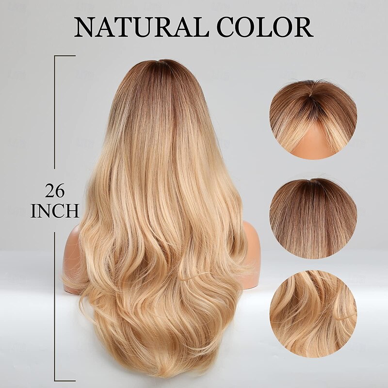 Brown Light Brown Wine Red Black Blonde Long Wigs for Women Long Curly Wavy Wig with Bangs Synthetic Natural Wig for Women Natural Hair Heat Resistant Cosplay Hair Wigs3