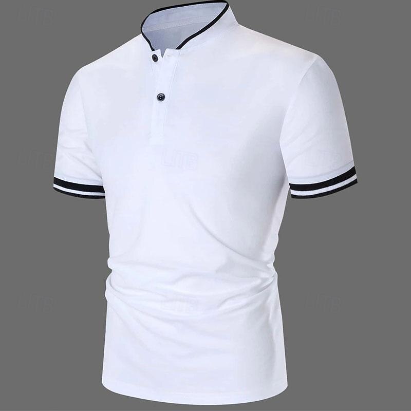 Men's Polo Shirt Collarless Golf Shirts Casual Holiday Stand Collar Short Sleeve Fashion Basic Plain Button Summer Regular Fit Dark Brown Dark Red Black White Polo Shirt2