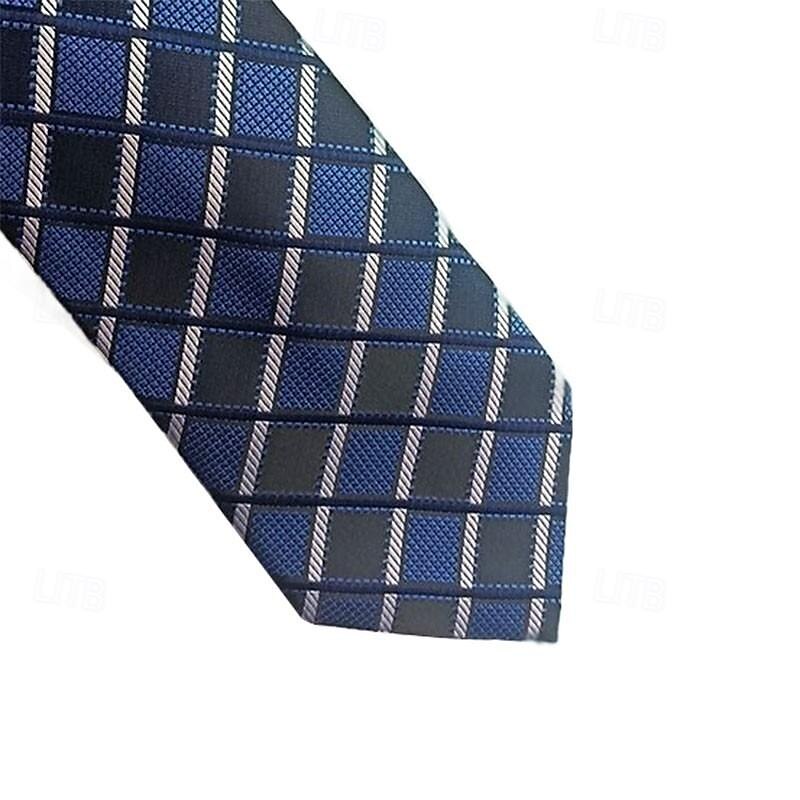 1Pc Man Necktie Width 8cm Blue Plaid Bridegroom Groomsman Tie Business Manager Tie4
