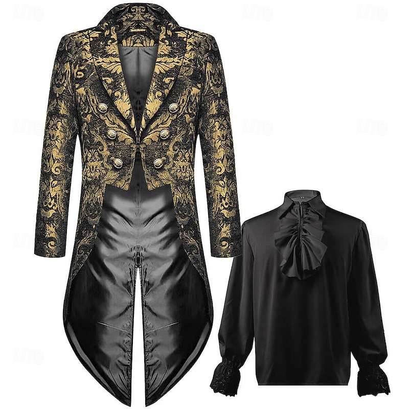 Retro Vintage Medieval Steampunk Coat Jacket Tailcoat Prince Nobleman Fancy Dress Men's Royal Steampunk Masquerade Party / Evening Adults' Coat Shirt