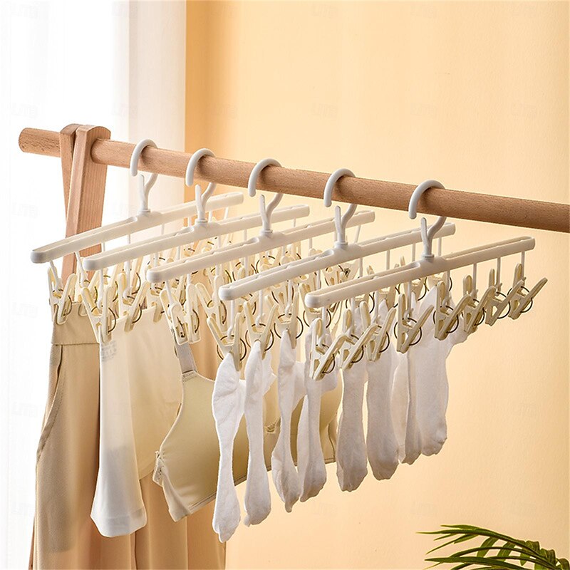 3pcs Rotating Clothes Drying Rack with 8 Clips, Non-Slip, Traceless Socks Hanger for Students' Dormitories, Household Clothes, Underwear, Socks, Ties, Ideal for Wardrobe, Bathroom, Home Organization3