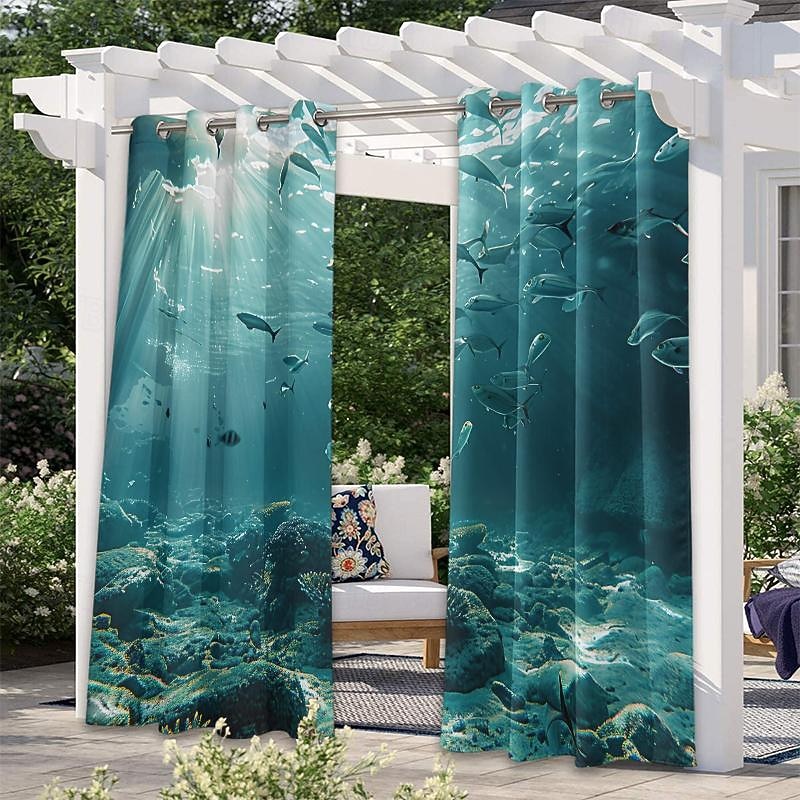 Outdoor Curtain for Patio Waterproof Indoor/Outdoor Rustproof Grommet Curtain Thermal Insulated Sunlight Block Drape for Gazebo/Porch, 2 Panels3