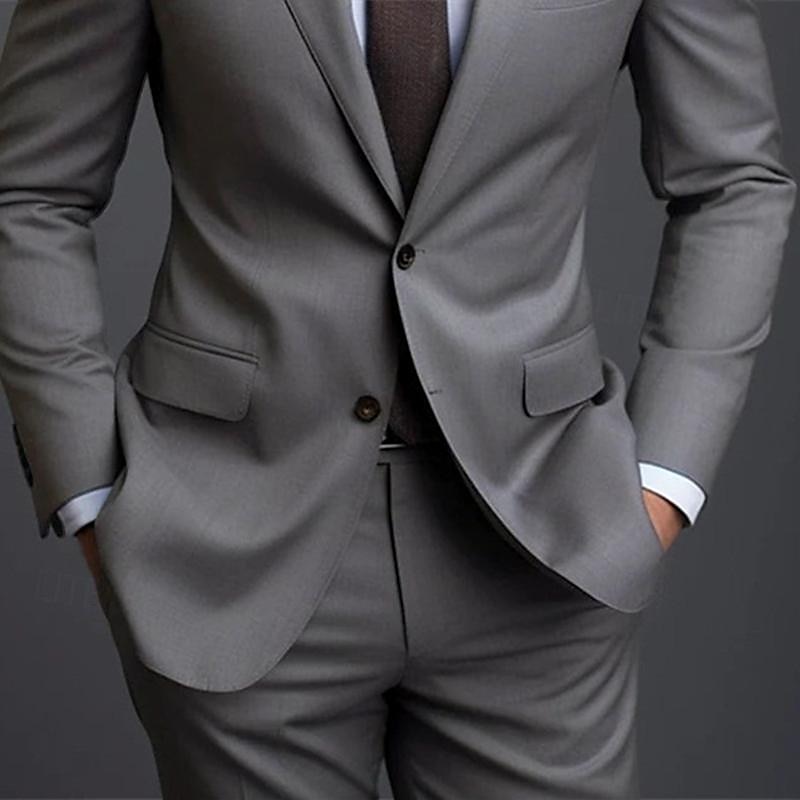 Men's Wedding Suits Notch Burgundy Dark Green Daily Business Solid Colored Plus Size 2 Piece Single Breasted Two-buttons3