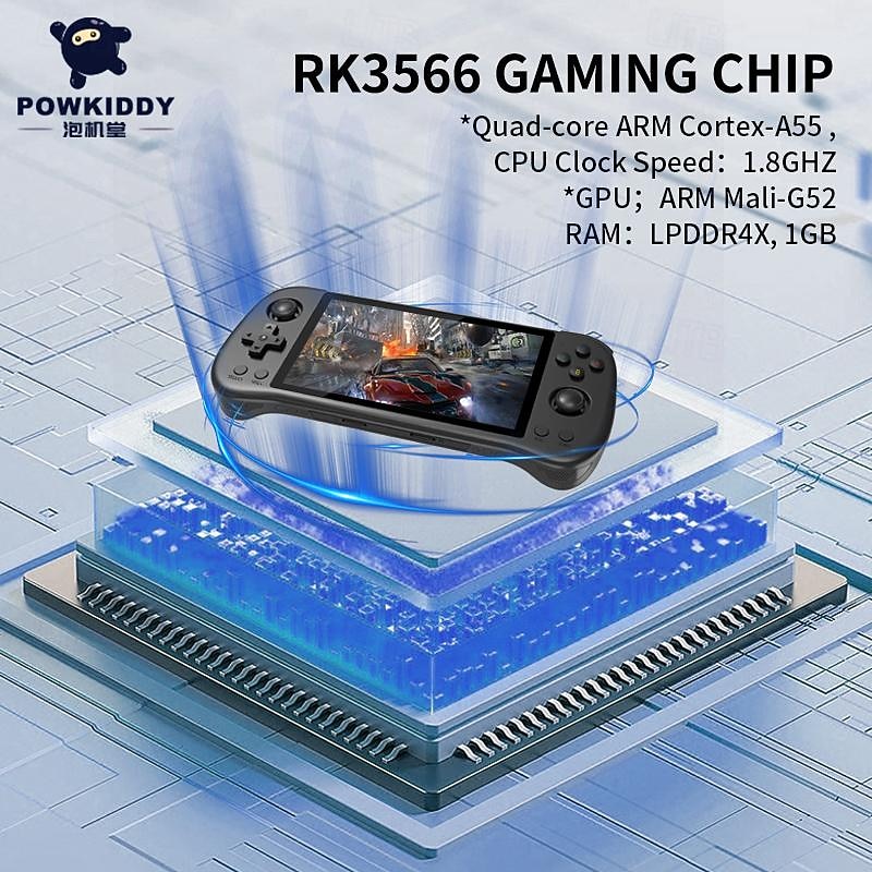 Powkiddy X55 Handheld Game Console with Built-in Games IPS RGB Screen 5.5-Inch (256G 30000 Games), Perfect Christmas Birthday Party Gifts for Friends and2