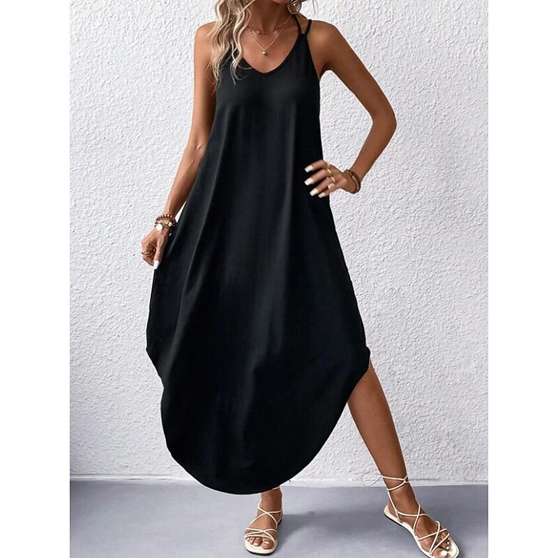 Women's Maxi Dress Black Dress Casual Dress Cocktail Dress Formal Dress Streetwear Maxi Casual Vacation Street Holiday Regular Fit Sleeveless Strap Black Wine Navy Blue Army Green Summer3