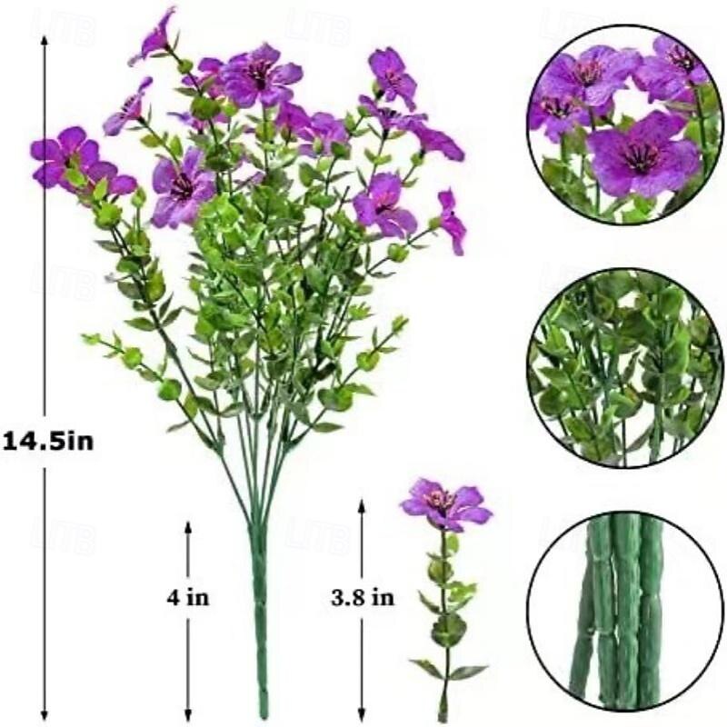 10 Branches Outdoor Artificial Flowers Seven-Stem Eucalyptus, Purple Violets, Realistic Floral Bouquet for Decorative Centerpieces and Flower Arrangements2