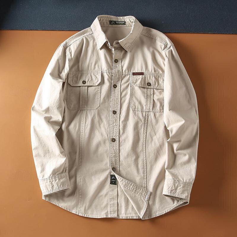 Men's Shirt Button Up Shirt Work Shirt Cargo Shirt Black White khaki Army Green Long Sleeve Plain Lapel Hawaiian Vacation Pocket Clothing Apparel Fashion Casual Comfortable3