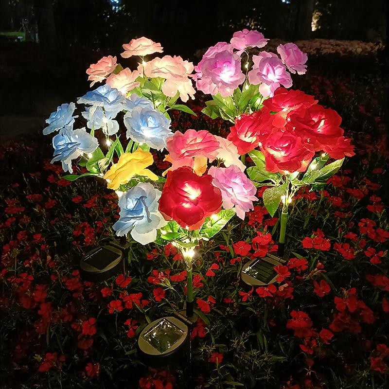 LED Solar Light 7 Heads Solar Simulation Valentines Rose Flower Light Waterproof Garden Light 42LEDs Simulation Flower Outdoor Courtyard Light Villa Yard Park Lawn Walkway Landscape Decoration 1/2pcs - Main Image