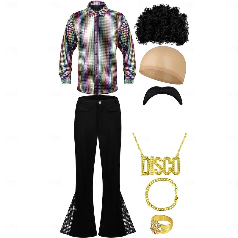 Retro Vintage 1970s Outfits Party Costume Normal Hippie Disco Fancy Dress Men's Christmas Halloween Carnival Prom Club Pride Parade Adults' Shirt Pants More Accessories All Seasons