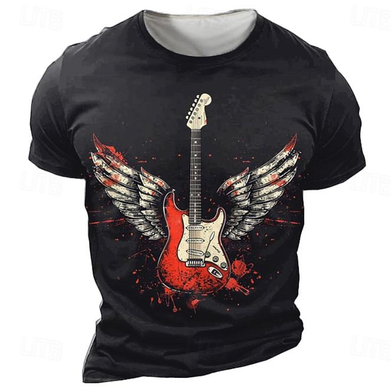 Men's Guitar Shirt T Shirt Short Sleeve T shirt 3D Print Crew Neck Shirt Vacation Retro Vintage Street Daily Black 1 Black White Summer Spring Clothing Apparel S M L XL XXL XXXL4