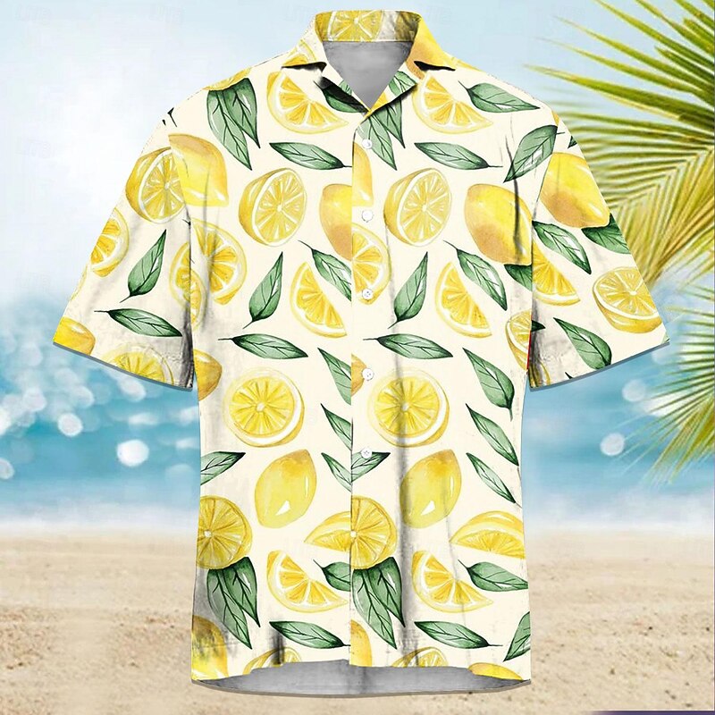 Men's Fruit Cherry Summer Hawaiian Shirt Aloha Shirt Short Sleeves Shirt Turndown Casual Outdoor Vacation Street Yellow Red Green S M L4