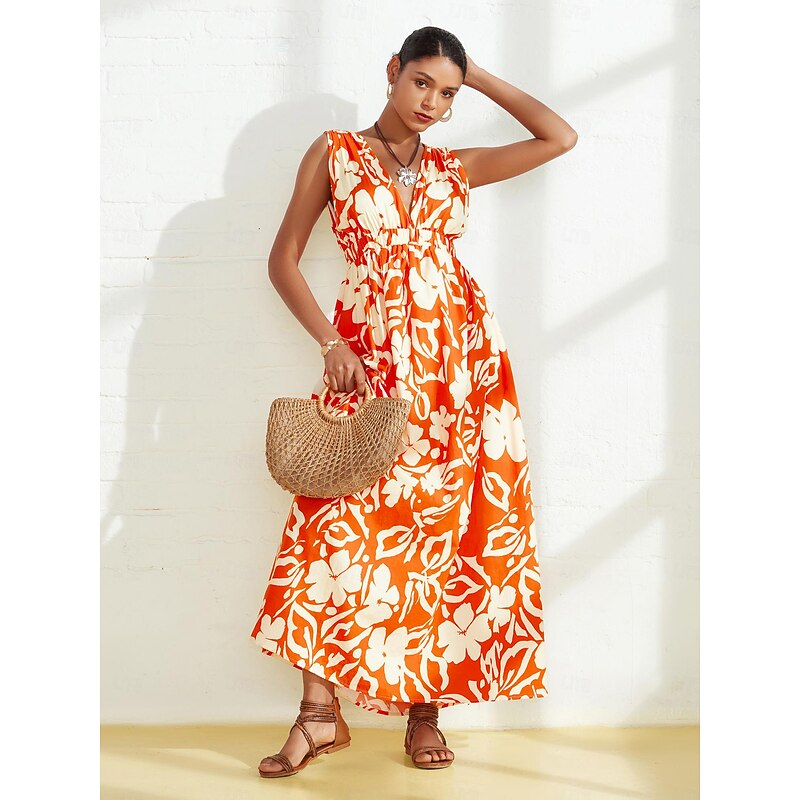 Cotton Resort Wear Sleeveless Floral Maxi Dress