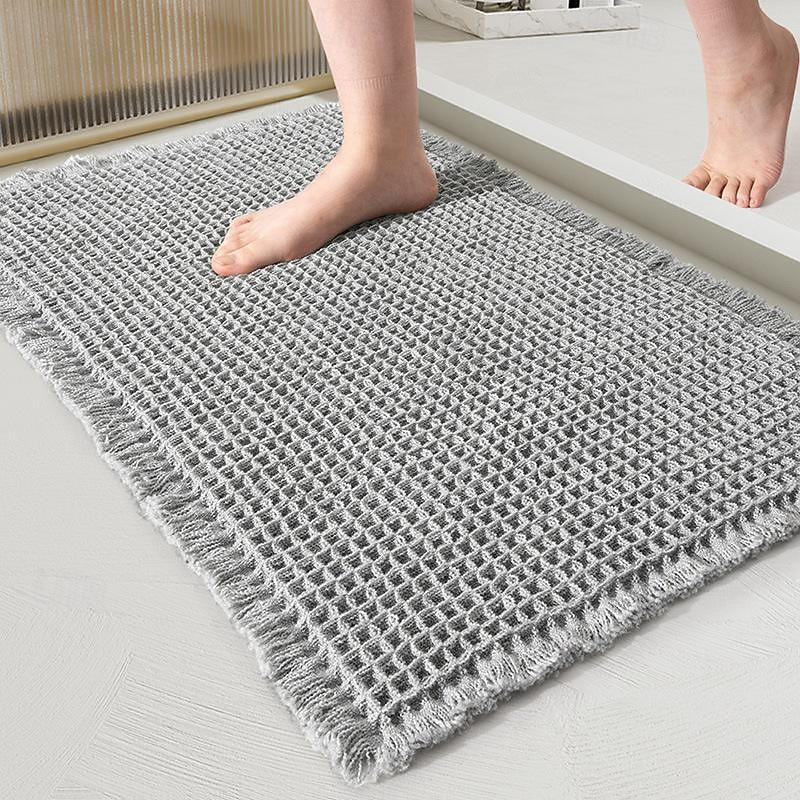 1pc Very Soft Super Absorbent Waffle Bathroom Rugs Non-slip Bathroom Mat, With Tassels Can Be Machine Washed Bathroom Mat, Non-slip Hot Melt Adhesive Transparent Rubber Bottom, kitchen Area Rugs4