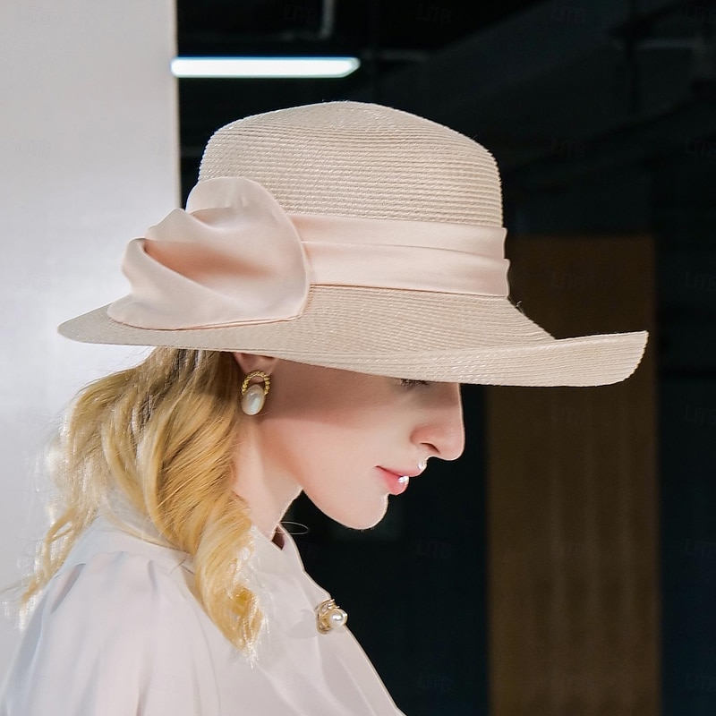 Hats Fiber Bowler / Cloche Hat Bucket Hat Straw Hat Wedding Tea Party Elegant Wedding With Bowknot Pure Color Headpiece Headwear4