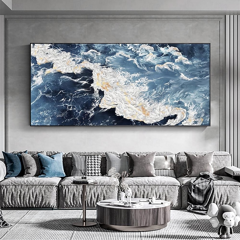 Large hand painted Sea Canvas Oil Painting Handmade Blue Sea Landscape Abstract painting hand painted White Wave Painting Textured Sea Painting Mother Gift for  Living Room Decor3