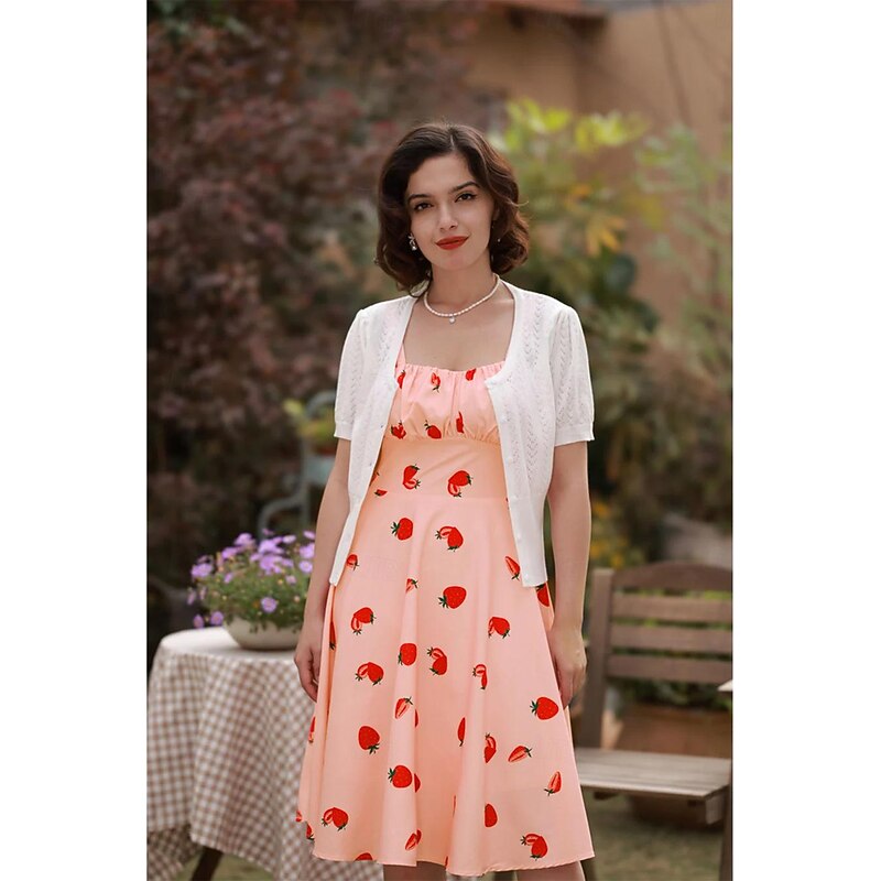 Retro Vintage 1950s Rockabilly Knee Length Dress Swing Dress Flare Dress Halter Floral Fruit Strawberry Fancy Dress Women's Tea Party Casual Daily Bachelorette Party Adults Dress Homecoming Dresses4