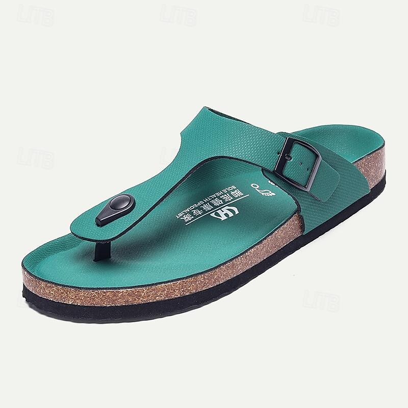 Men's Sandals Slippers & Flip-Flops Flat Sandals Microfiber Breathable Comfortable Slip Resistant Loafer Buckle White Red Green 5
