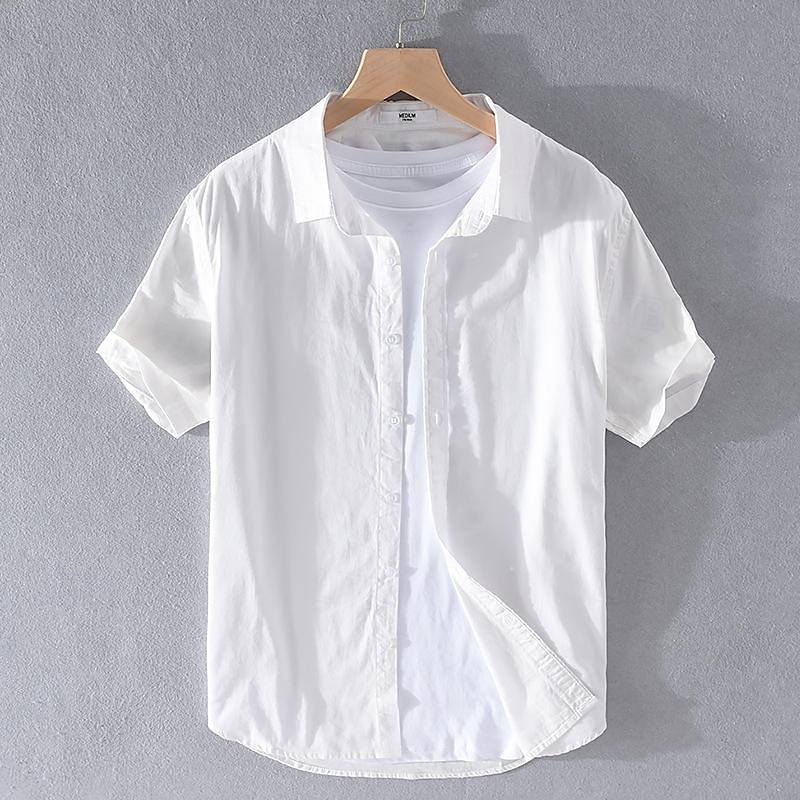 Men's Shirt Linen Shirt Casual Shirt Cotton Shirt Plain Vacation Street White Sky Blue Khaki Light Grey Short Sleeve Turndown Summer Clothing Apparel Button-Down2