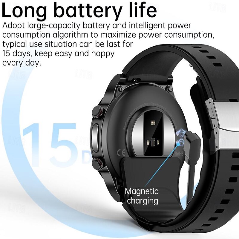 696 P70 Blood Glucose Watch Smart Watch 1.32 inch Smart Band Fitness Bracelet Bluetooth ECG+PPG Temperature Monitoring Pedometer Compatible with Android iOS Men Message Reminder IP 67 43mm Watch Case2