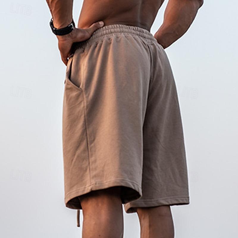 Men's Sweat Shorts Shorts Bermuda shorts Drawstring Elastic Waist Plain Comfort Sports Knee Length Outdoor Daily Fashion Streetwear Black Khaki Micro-elastic3