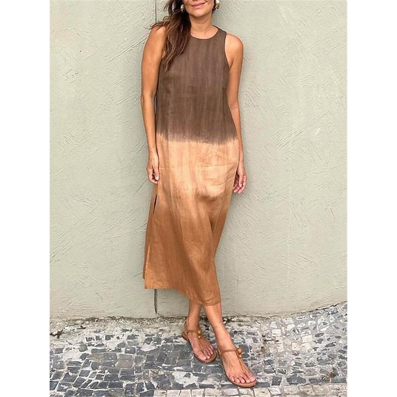 Women's Long Dress Maxi Dress Maxi Dress Linen-Inspired Dresses Cotton Linen Dress Sundress Cotton Summer Dress Stylish Vacation Daily Date Regular Fit Ombre Short Sleeve Crew Neck Blue Purple Brown4