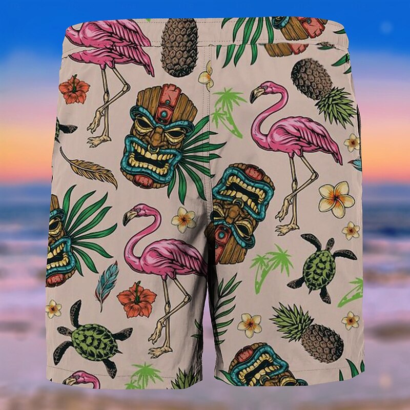 Men's Flamingo Mask Indian Culture Swim Trunks Swim Shorts Board Shorts Mid Waist Fashion Streetwear Designer Casual Daily Holiday Pocket Drawstring Elastic Waist Designer Clothing Apparel2