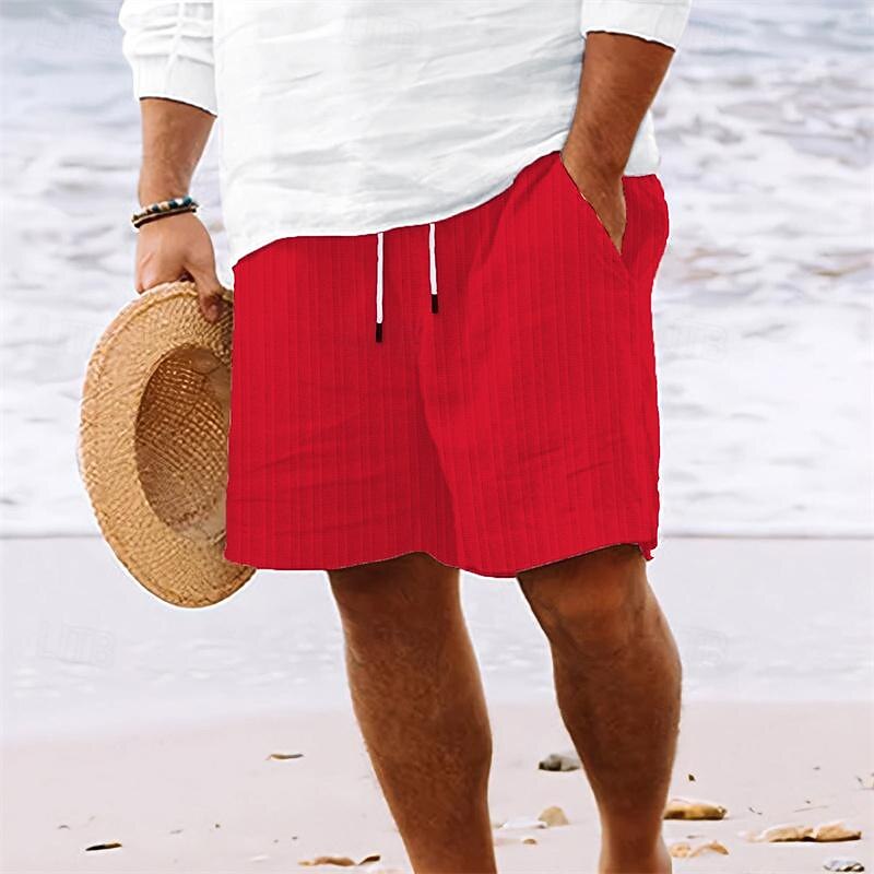 Men's Summer Shorts Beach Shorts Casual Shorts Pocket Drawstring Elastic Waist Plain Comfort Breathable Short Holiday Vacation Beach Hawaiian Boho Black White3