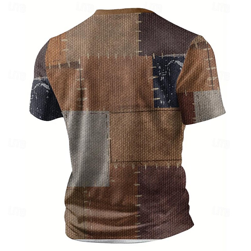 Waffle Plaid Men's 3D Print T shirt Tee Henley Shirt Casual Daily T shirt Brown Short Sleeve Henley Shirt Summer Clothing Apparel S M L XL XXL XXL 3XL2