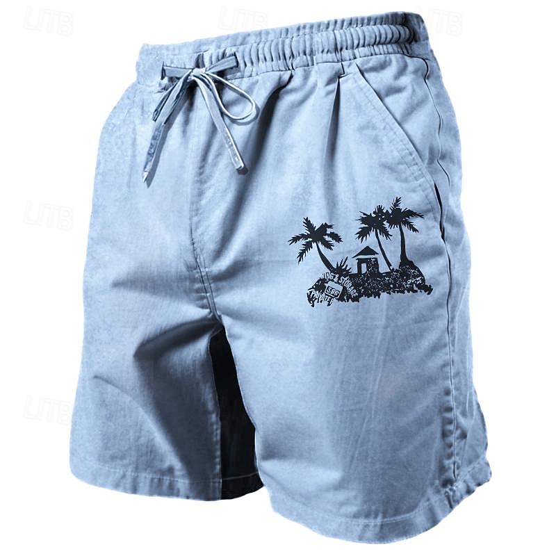Coconut Tree Men's Cotton Linen Shorts Summer Hawaiian Shorts Beach Shorts Print Drawstring Elastic Waist Breathable Soft 20% Linen Shorts Casual Daily Holiday Streetwear4