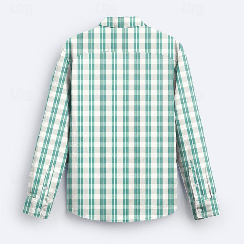 Men's Plaid Geometric Pattern Shirt Button Up Shirt Short Sleeve Vintage Hawaiian Resort Outdoor Daily Shirt Collar Mint Green2